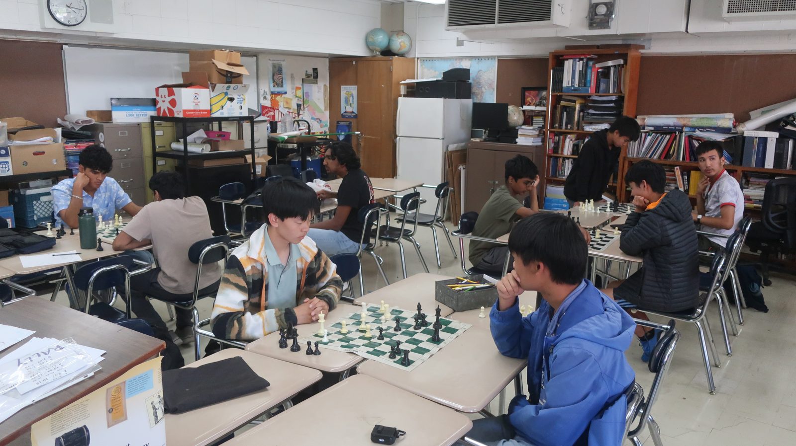 Mira Loma High School chess club playing at desks in a classroom